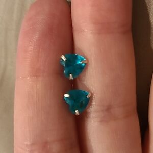 Blue heart cubic zirconia sterling silver earrings stud